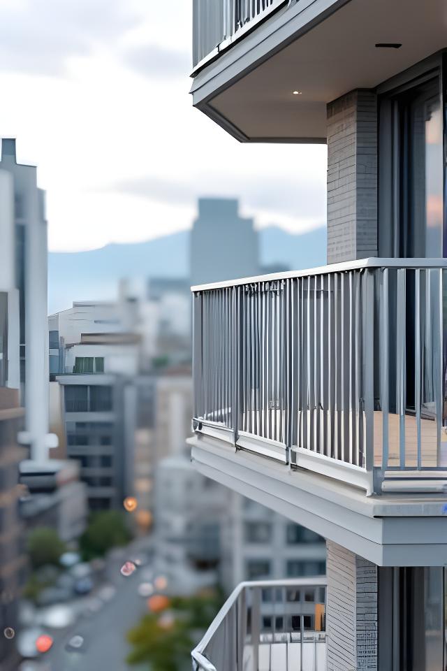 Barandas de balcón de aluminio instaladas en un edificio de Comodoro Rivadavia con vista urbana