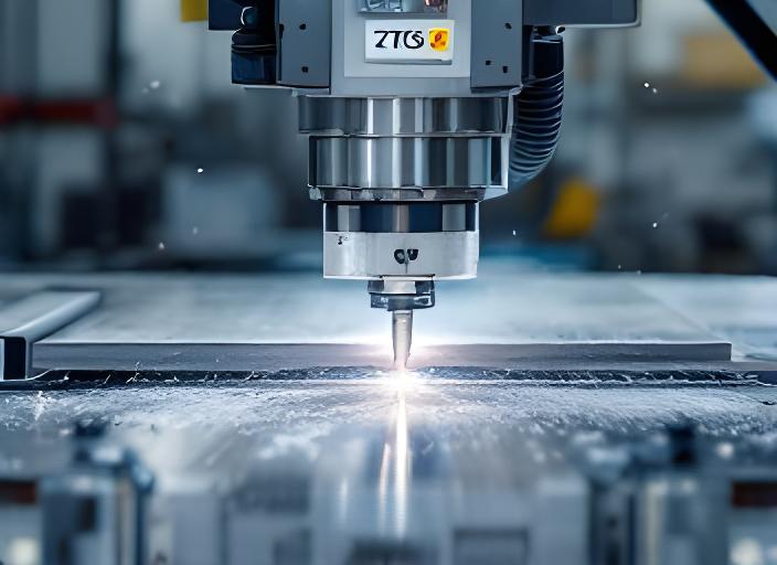 Sierra CNC cortando perfiles de aluminio con virutas finas y medición precisa en mesa industrial