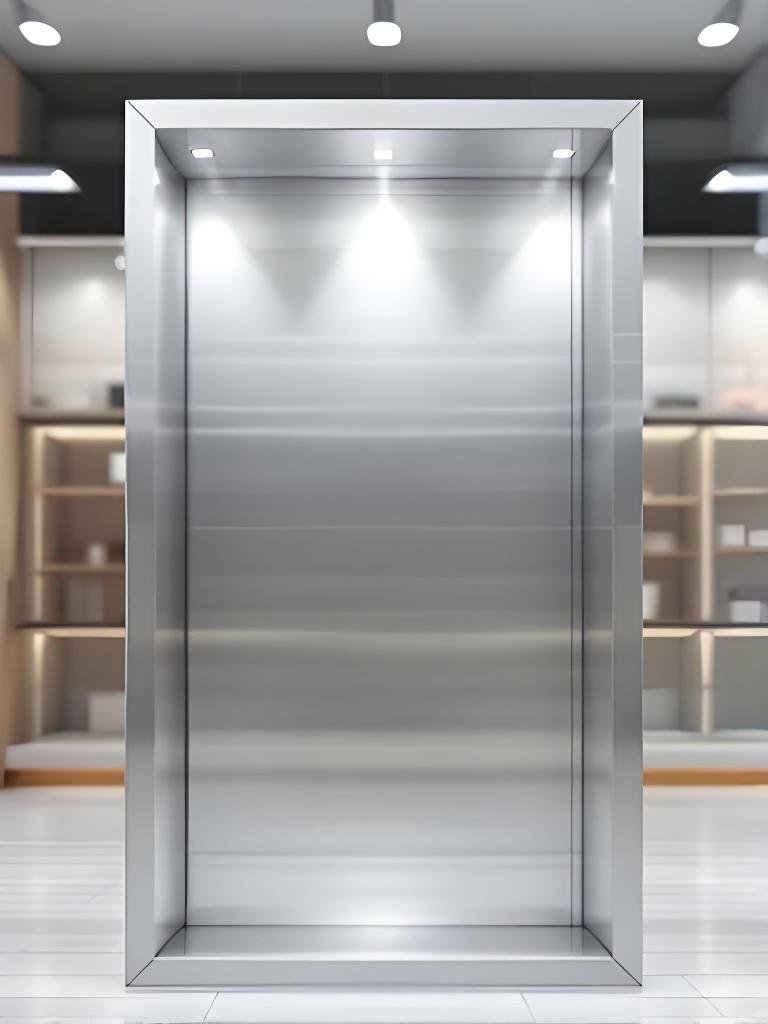 Exhibidores de punto de venta en aluminio en un showroom ordenado, con módulos livianos y esquinas prolijas